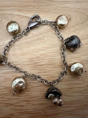 Vintage Gold-Tone Charm Bracelet with Metallic Beads